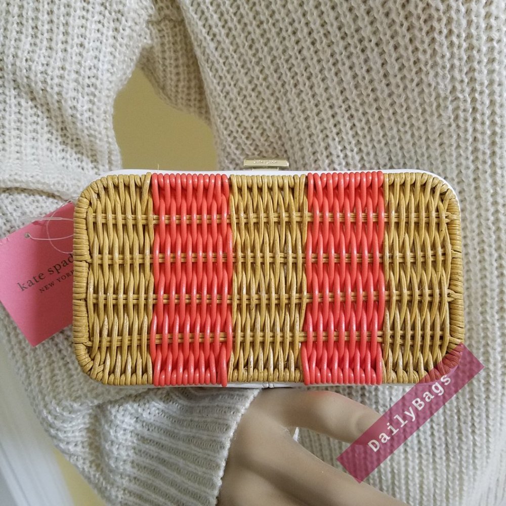 PEACH MELBA CLUTCH KATE SPADE NWT 100% AUTHENTIC CROSSBODY KITT WICKER CLUTCH - Picture 1 of 8